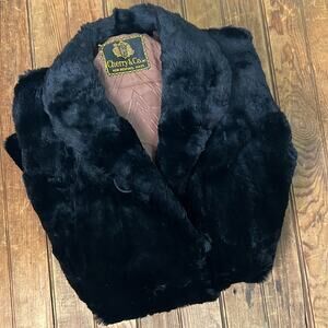 Women’s vintage glamorous 1960s short black fur jacket coat size medium
